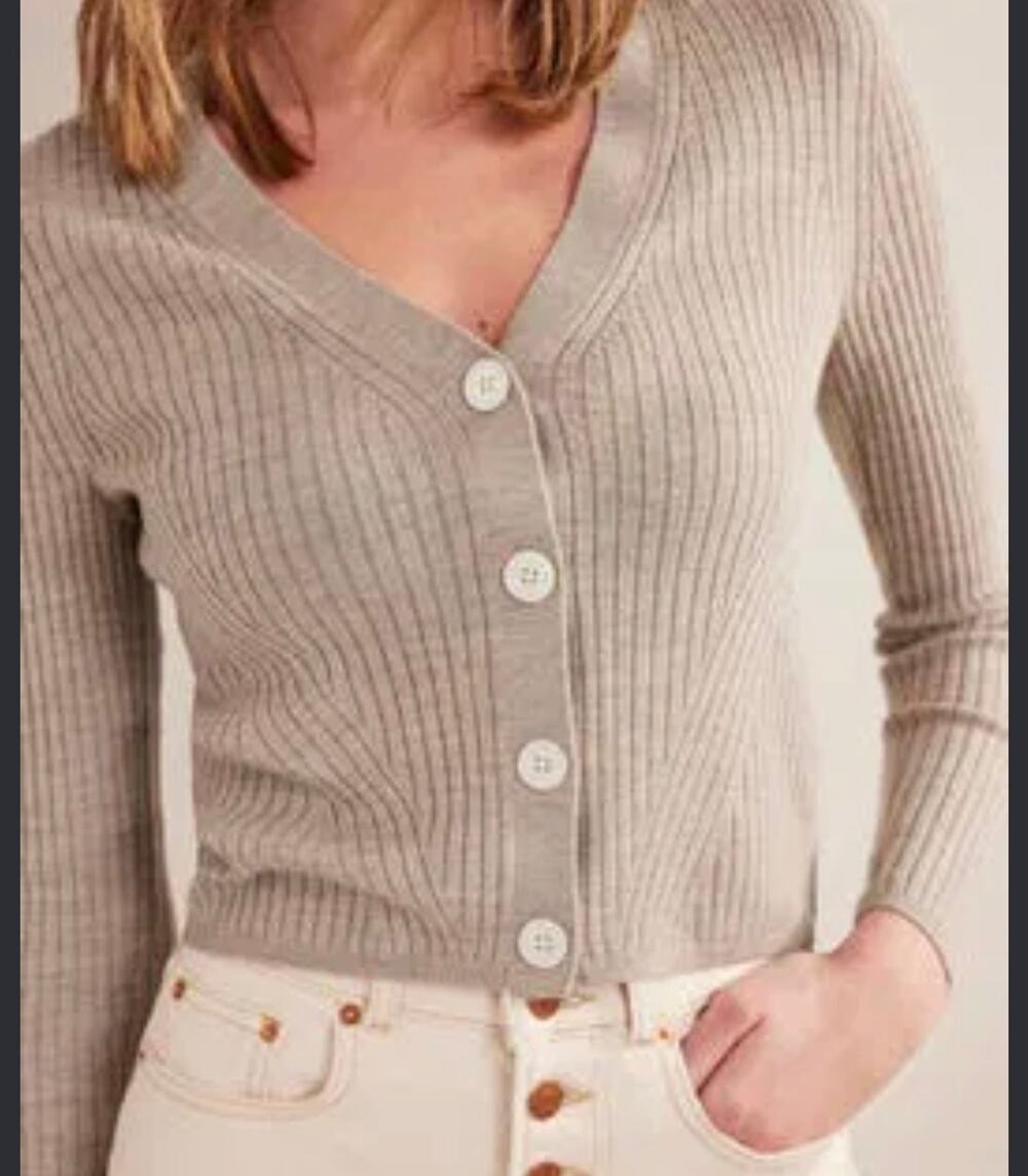Boden Womens XL Merino Wool Cardigan Beige Taupe Ribbed Button Sweater